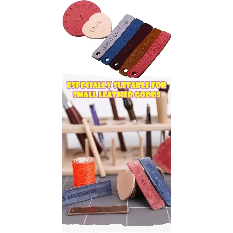 Leather Alphabet Set-Capital Letter/Lower Case Letter/Number Stamp Wooden Stick Suitable for Children Adult Entertainment DIY