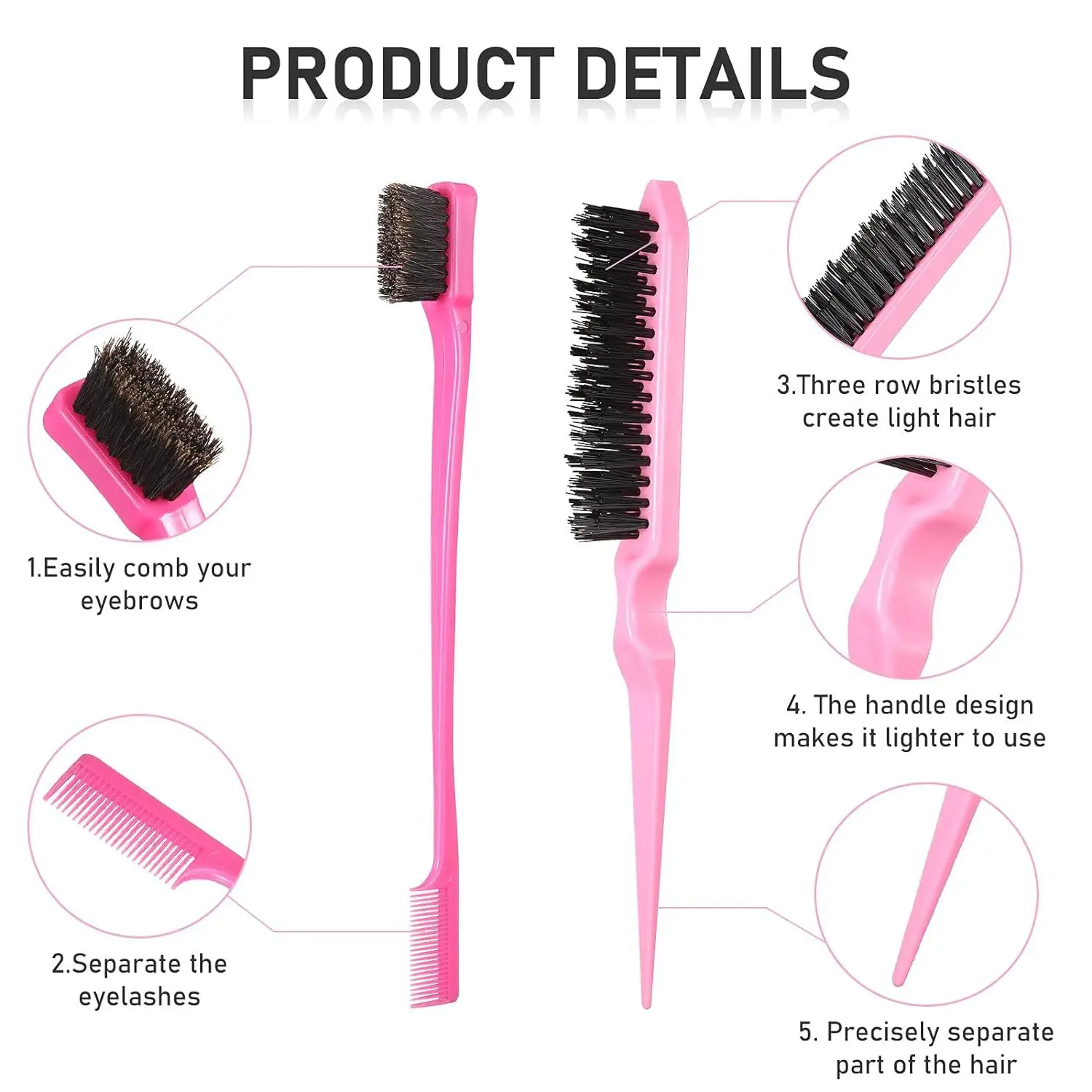 Hair Styling Comb Set Teasing Hair Brush Triple Teasing Comb Rat Tail Combs Edge Brush Hair Tail Tools Braid Tool Loop 6