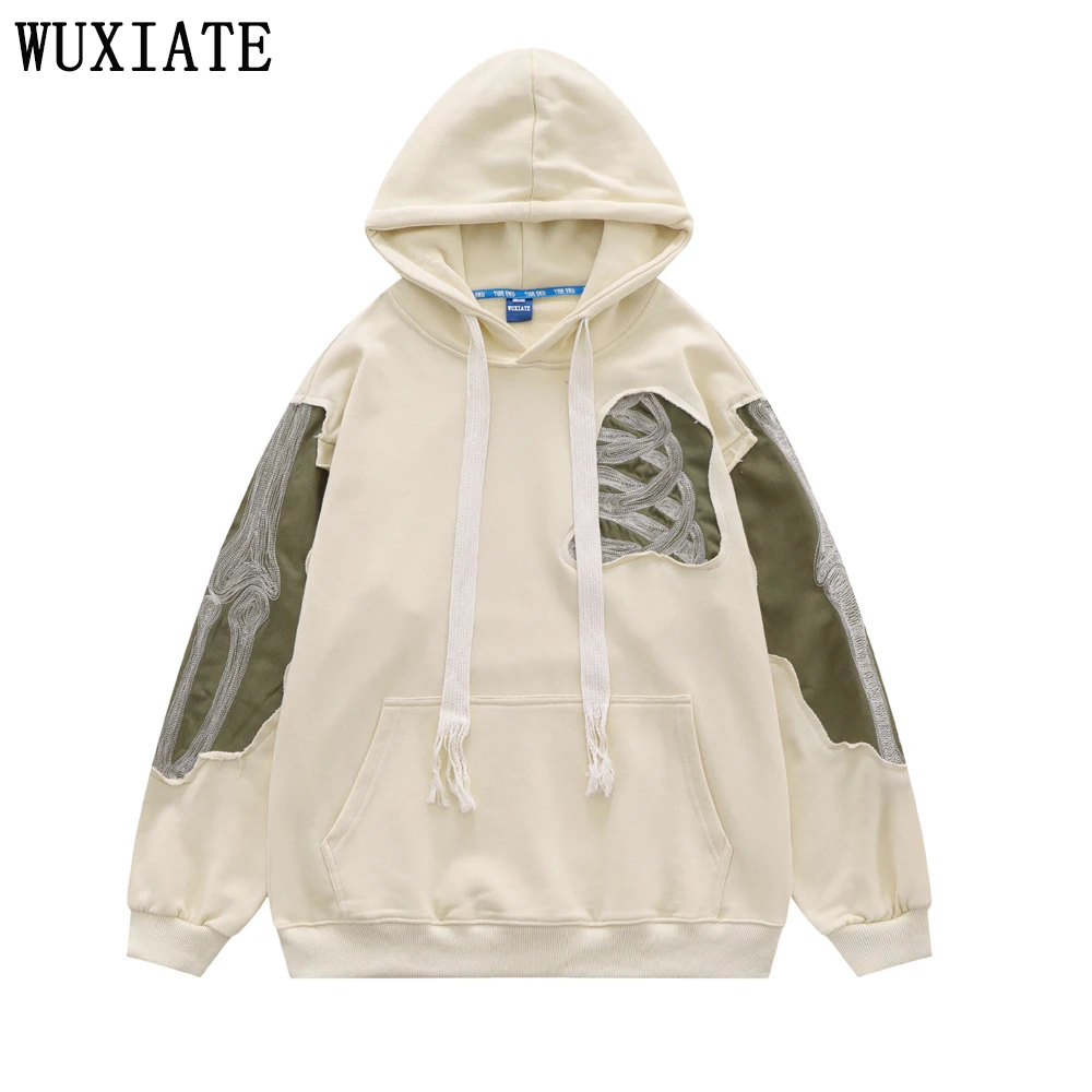 

WUXIATE Woman Hoodie Sweatshirt Y2K Embroidery Skeleton Skull Patch Punk Gothic Hooded Streetwear Harajuku Casual Street