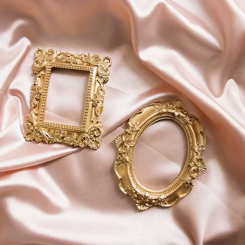 INS Golden Retro Photo Frame Ornaments Vintage Small Jewelry Positioning Frame Jewelry Display Props Home Decoration photo frame,wood canvas frame,wood photo frame,wood frame,wood picture frame,art frames
