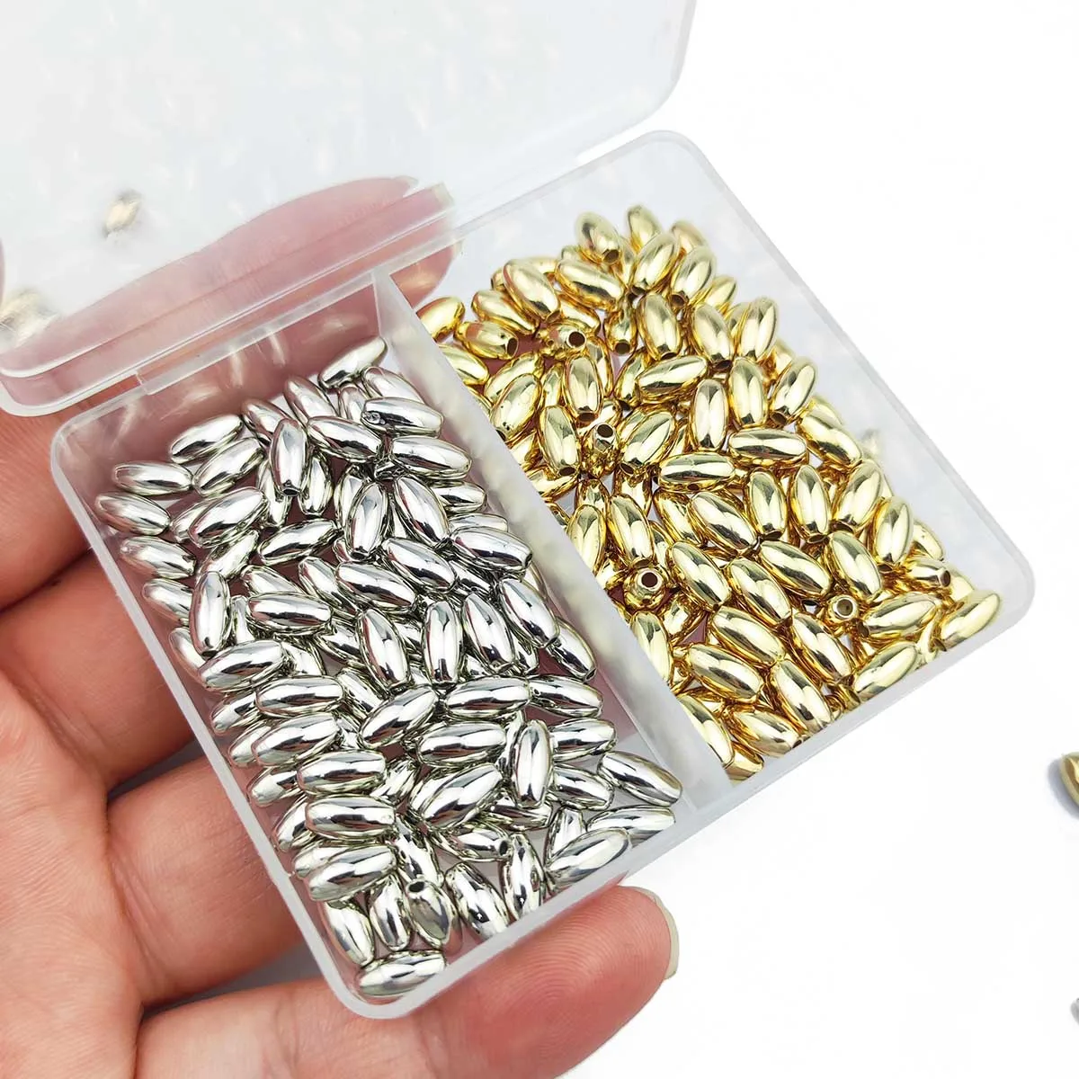 

200PCS 3*6/4*8mm Rice Tube Loose Beads CCB Gold Silver Color Spacer DIY Set Box For Making Bracelet Necklace Jewelry Accessories