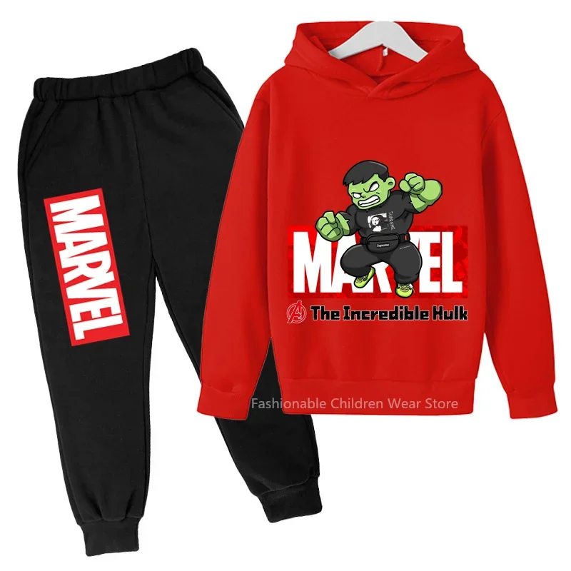 Marvel Q-Edition 헐크 후드티 및 바지 듀오, 재미있고 패셔너블한 면 의상, 어린이 캐주얼 데이즈