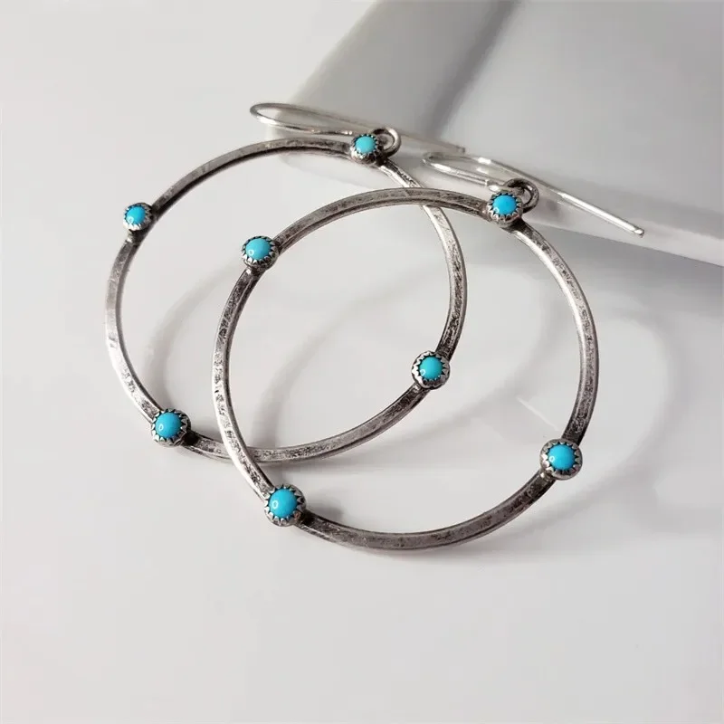 

Vintage Hook Green Stone Earrings for Women Silver Color Dangle Earrings Jewelry
