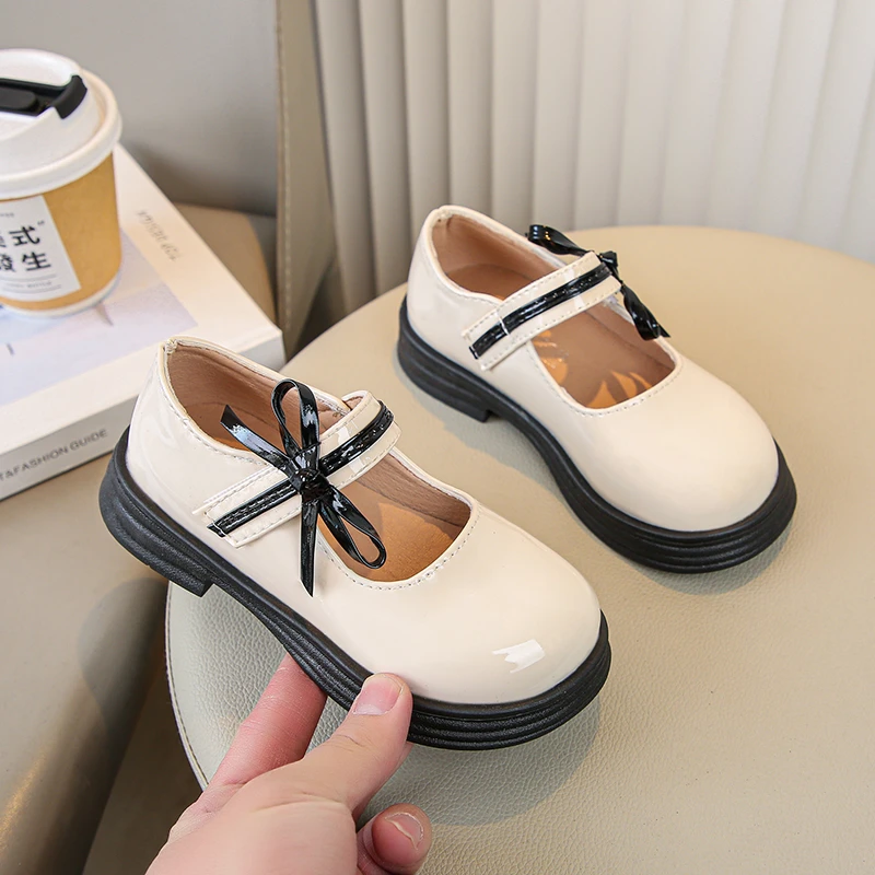 Leather Mary Jane Flats for Girls with Bowtie