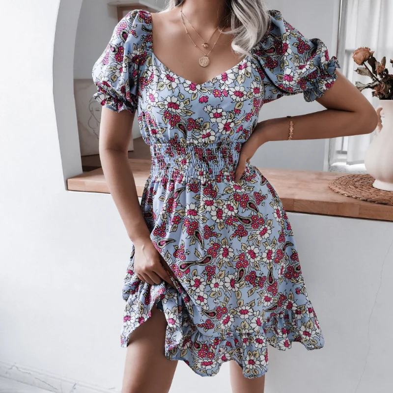 

New Fashion Women's Dress Printed Side Led Rural Wind Lantern Sleeve Party Vestido Casual Party Dress for Women 2023