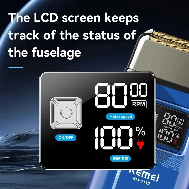 케메이 KM-1112 USB 충전 IPX5 방수 면도기 2 in 1 남성용 충전식 전기 면도기 플로팅 포워드 쉐이빙 머신