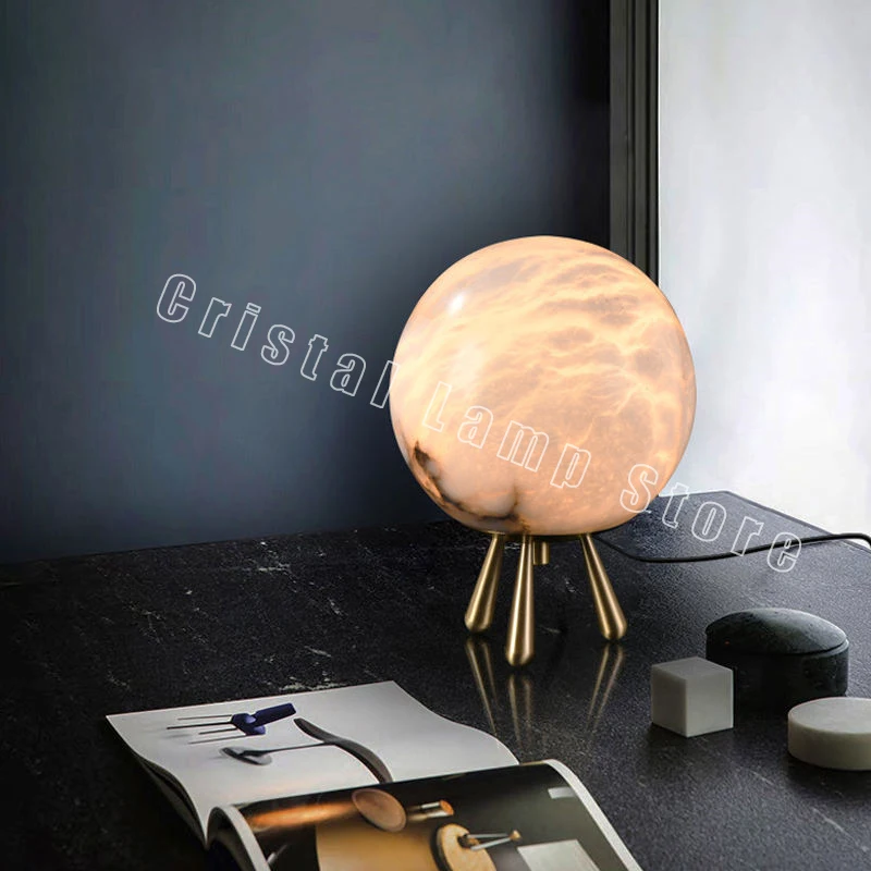 

Modern Elegance Alabaster Lamp Creative Kitchen Living Room Bar Table Atmosphere Lighting Marble Night Lighting Brass Desk Lamp