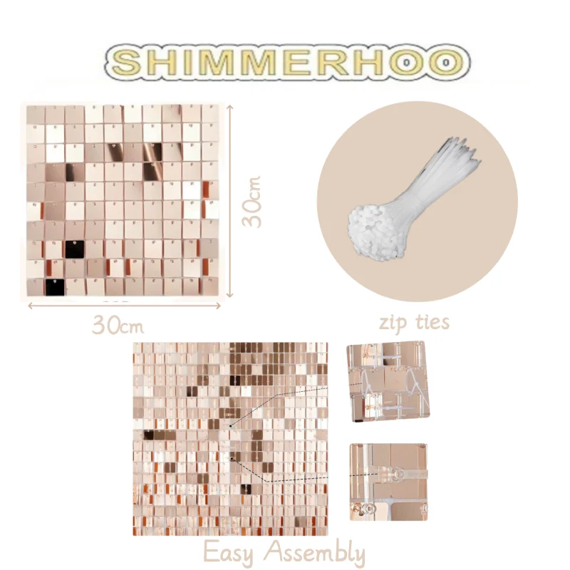 Description Picture 3 of item120-24PCS Shimmer Wall Panels Backdrop Square Glitter Sequin Panel Party Background Favor for Birthday Party Wedding Event Decor