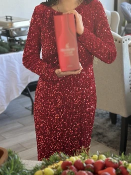 Romagic Elegant Women Modest Stretch Sequin Royal Blue Wedding Prom Gown Long Sleeves Mermaid Formal Evening Party Dress 2024 4