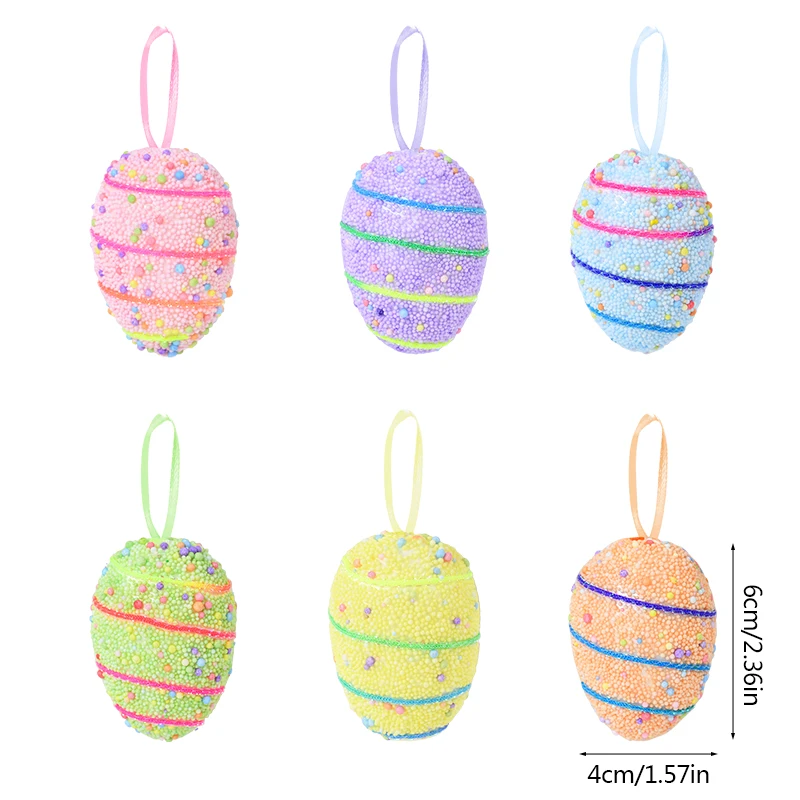 24/6pcs Painted Foam Easter Eggs Rabbit Hanging Ornaments Decoration for Home Easter Tree Pendants Basket Decor Kids Gift 2025