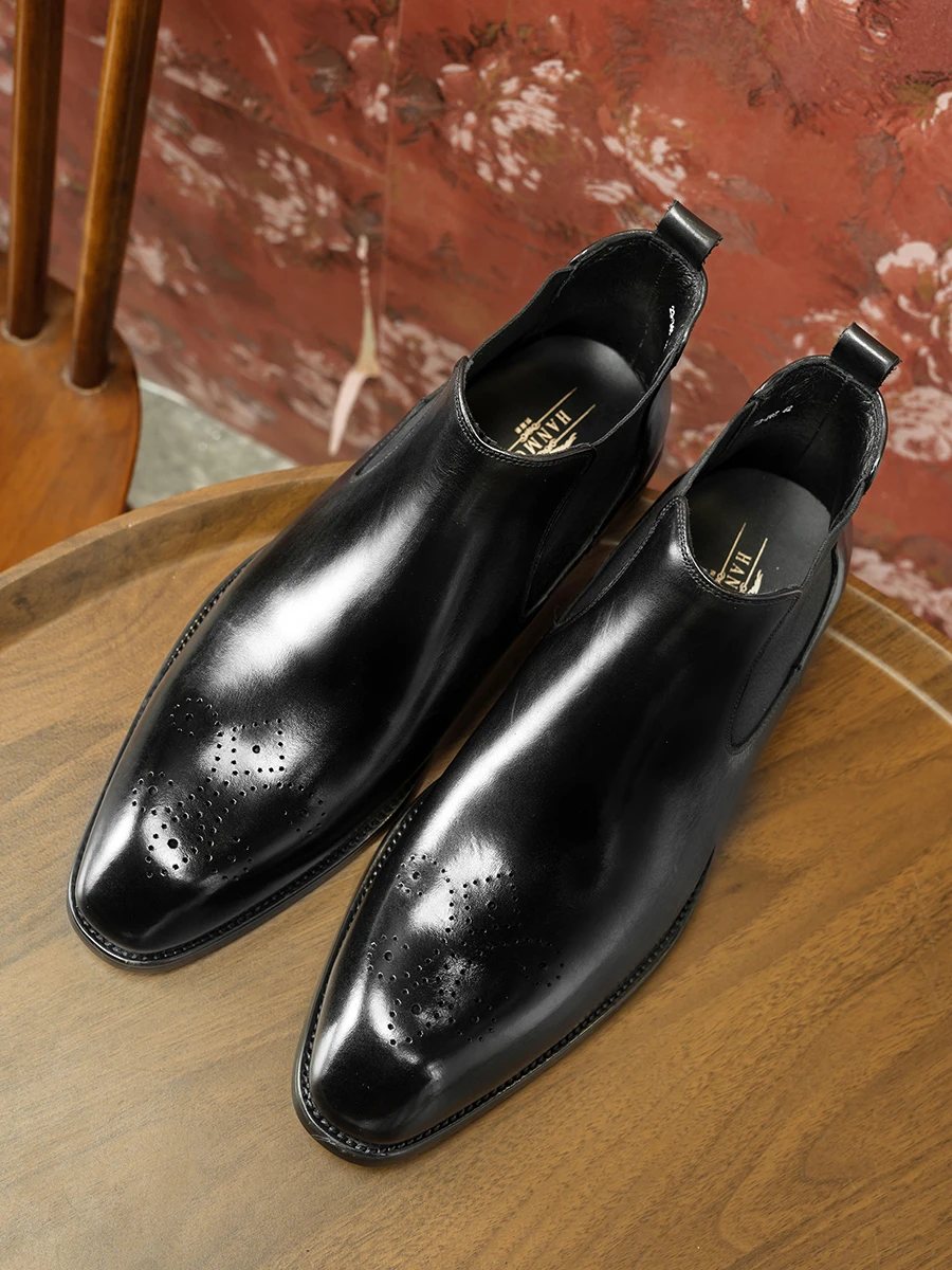Hanmce Chelsea Boots Luxury Genuine Leather Chelsea Men Boots