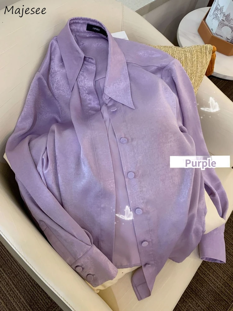 

Purple Long Sleeve Shirts Women Clothes Korean Fashion Classic Aesthetic Shirt Elegant Temper Spring Autumn Chic Feminine Tops