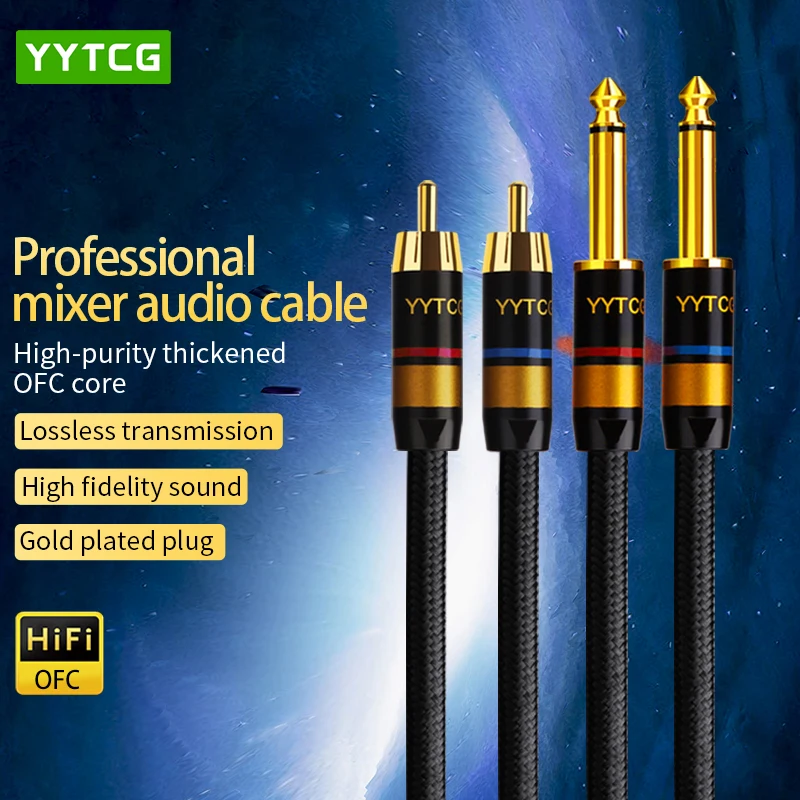Cable De Audio RCA Dual 6.35mm A RCA - 1.5m, Para Conectar Mezcladores, Amplificadores Y Sistemas De Sonido