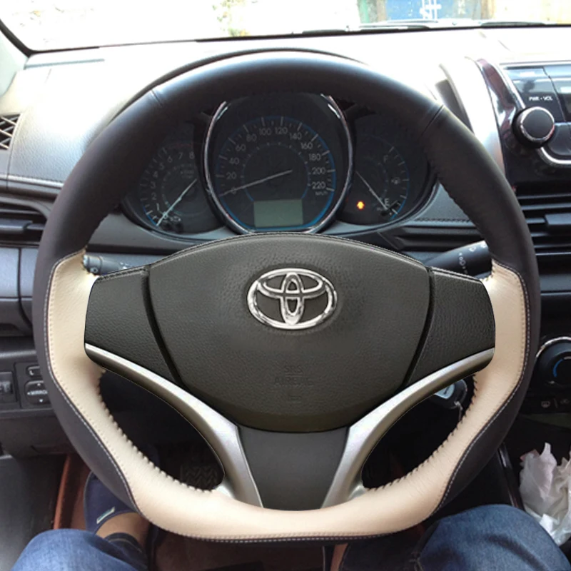 

For Toyota Vios FS / YARiS L Interior DIY Hand-sewn Non-slip Durable Leather Steering Wheel Cover Modified Accessories