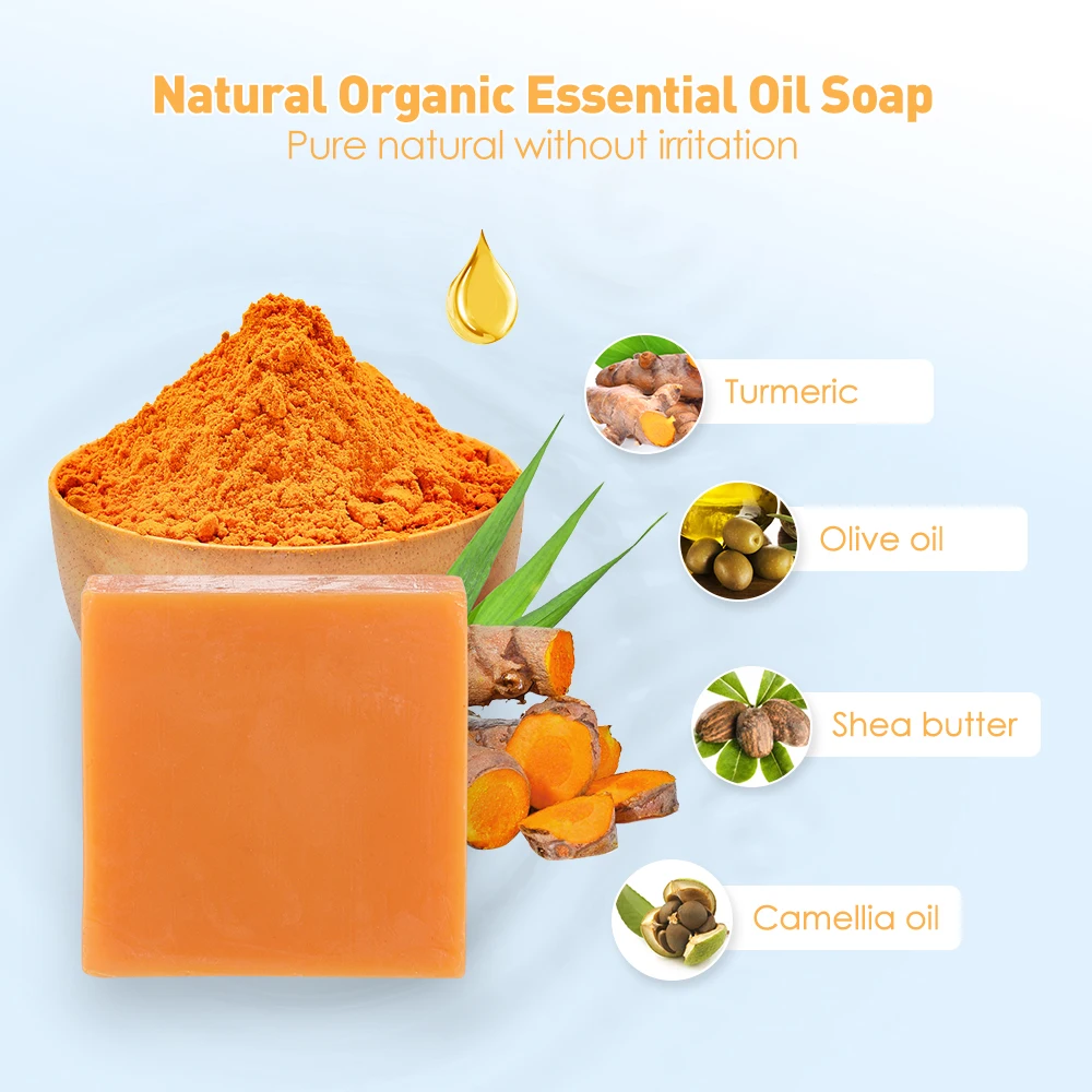 100g Natural Turmeric Soap Face Bath Cleansing Ginger Essential Oil Soap Ginger Soap Antioxidant Deep Cleansing Turmeric Soap 4