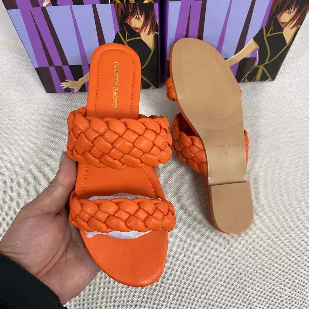 Women Beach Slides Shoes Summer Woman Sandals Plus Size Brand Design Weaving Flats Casual Sandal Ladies Fashion Outside Shoes
