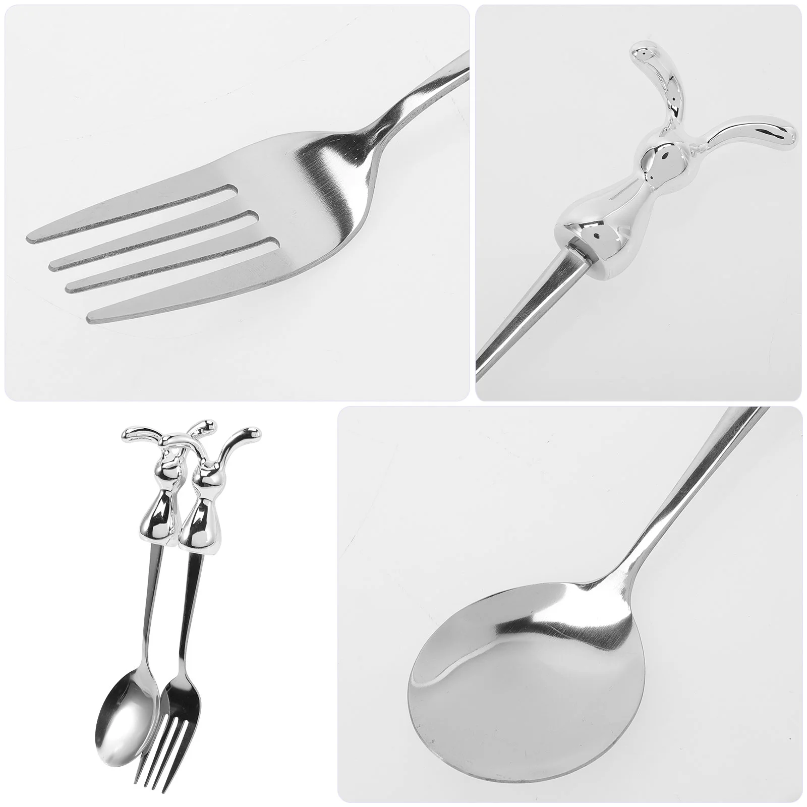 Set Spoon Easter Fork Spoons Forks Rabbit Cutlery Year Silverware Utensils Fruit Dessert Steel Kids Stainless Drink Serving