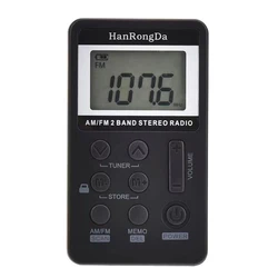 Compact Rechargeable FM Radio with Earphones and Digital Display (Black)