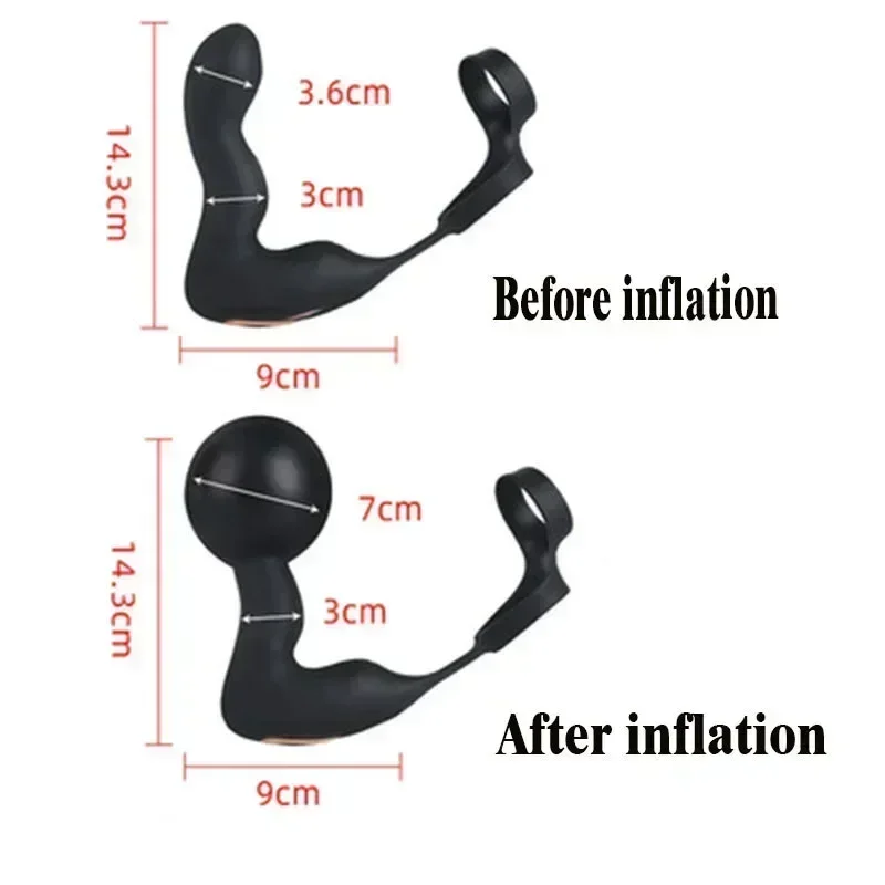 Wireless Remote Control Inflatable Anal Dildo Vibrator Male Prostate Massager Huge Butt Plug with Cock Ring Expansion Sex Toys