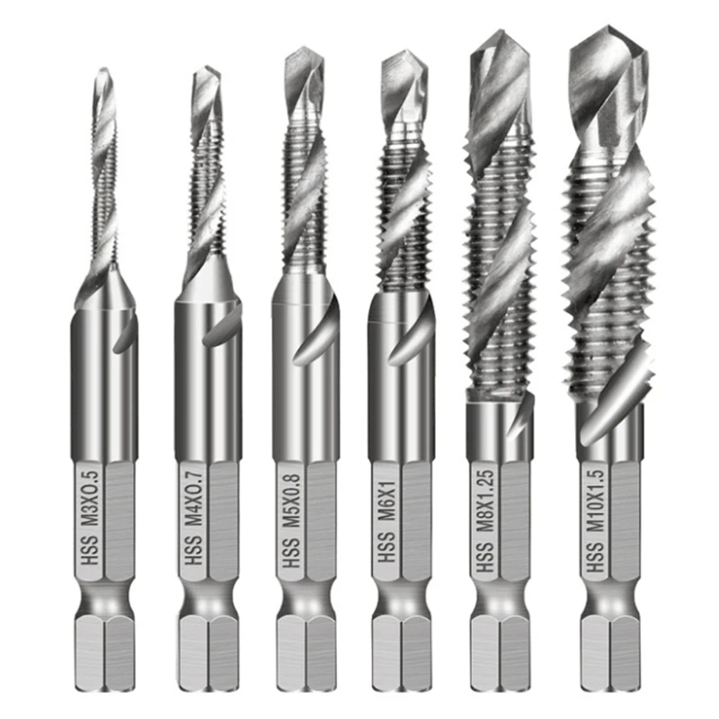 

6pcs M3-M10 Screw Tap Drill Bits HSS Taps Countersink Deburr Set Metric Combination Bit 1/4Inch DropShipping