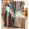 Lightweight Boho Sherpa Throw 50'' X 60'' Blanket - Bohemian Soft Plush Flannel Throw Stripe Blankets Luxury Family Bed 1