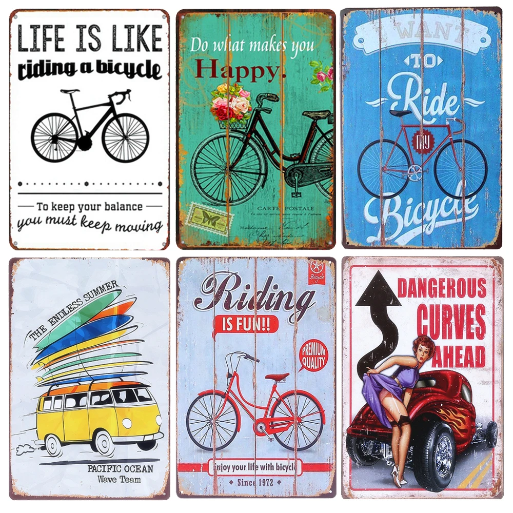 

RIDE BICYCLE Retro Metal Tin Signs BAR Pub Home Decor Wall Posters Pub Decoration Beer Plates