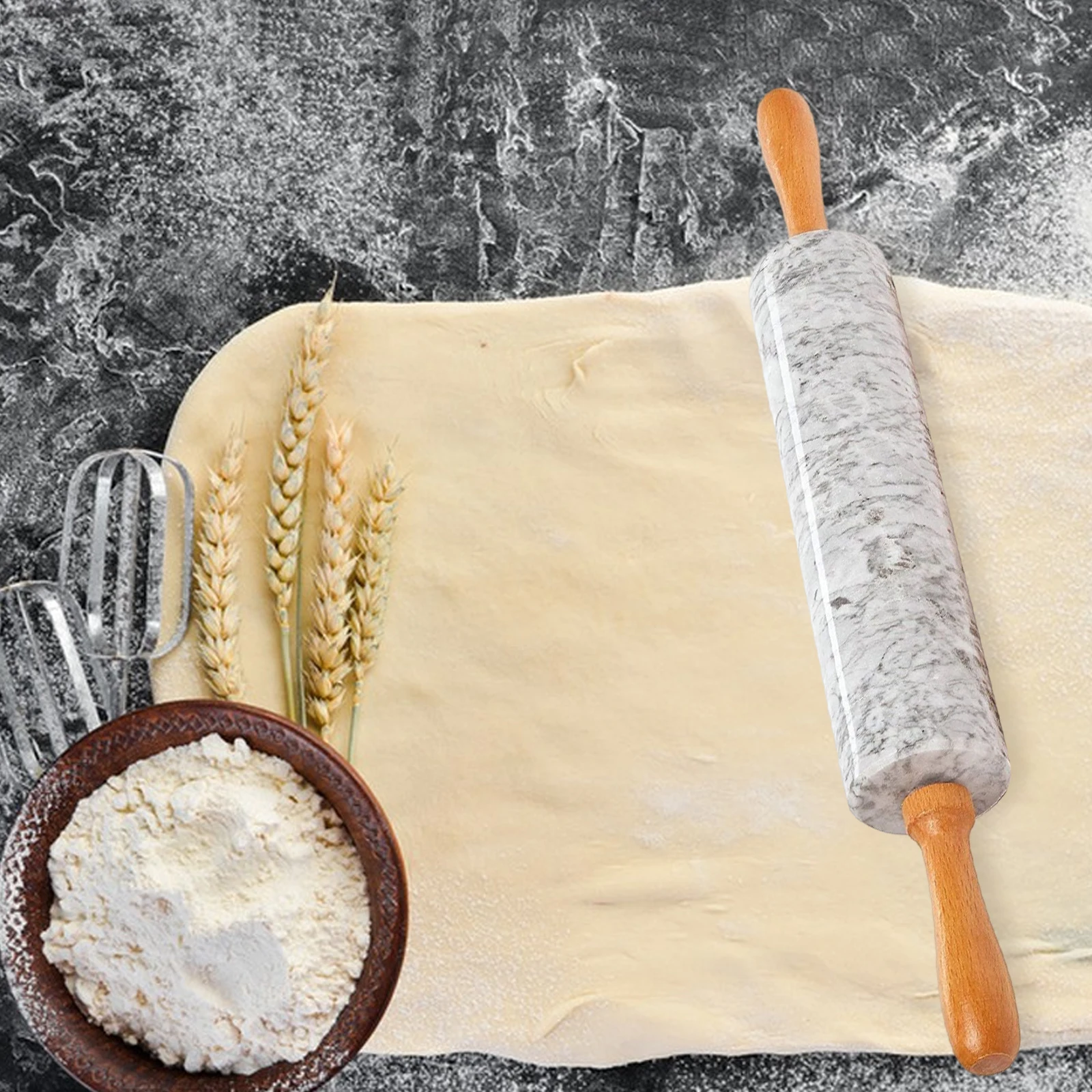 磨かれた大理石の麺棒と木製のハンドル生地ペストリーローラークッキーケーキ 磨かれた大理石の麺棒と木製のハンドル生地ペストリーローラークッキー