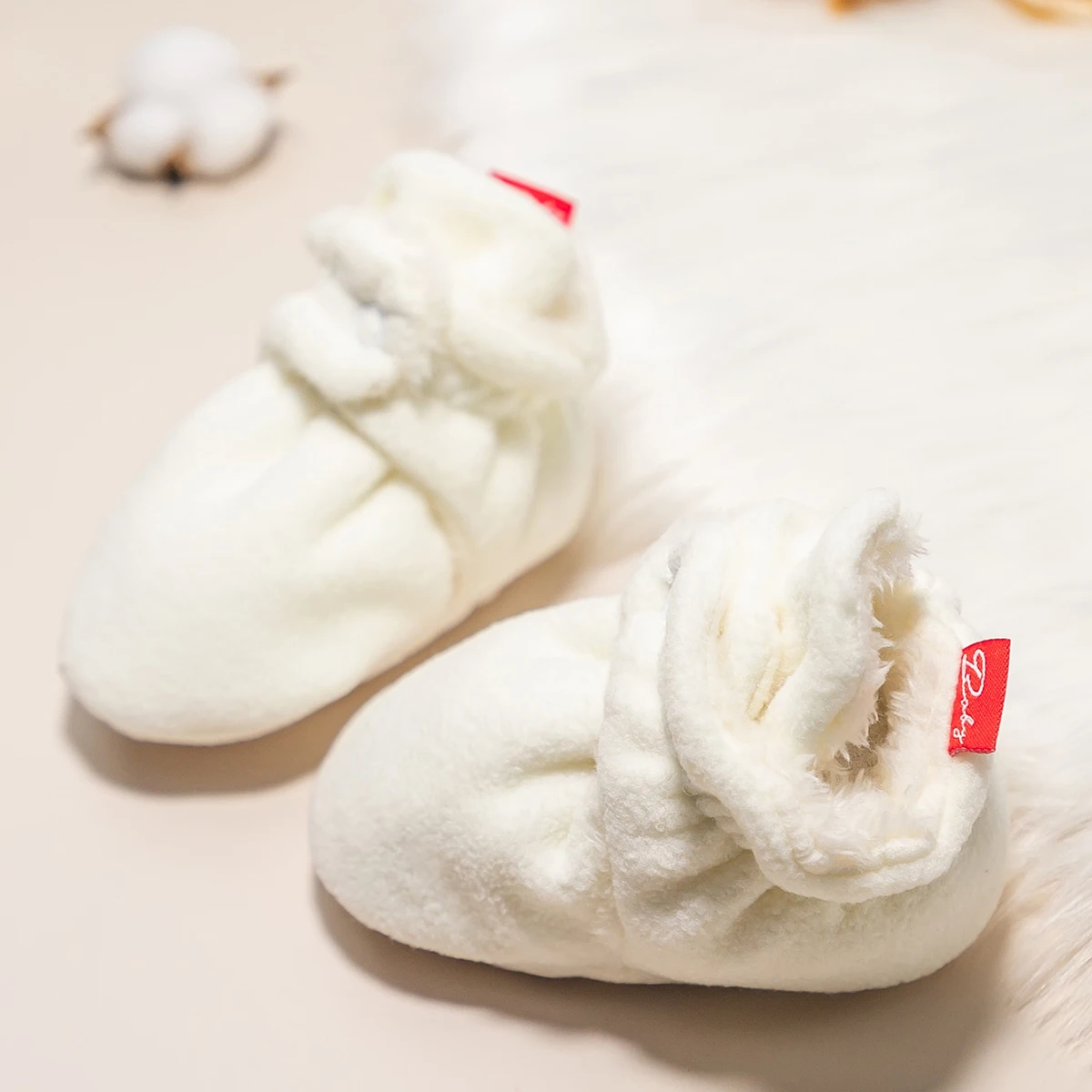 Newborn Boy Girl Crib Shoes Infant Winter Socks Shoes Warm Booties Solid Cotton Non-Slip Soft-Sole Toddler First Walkers