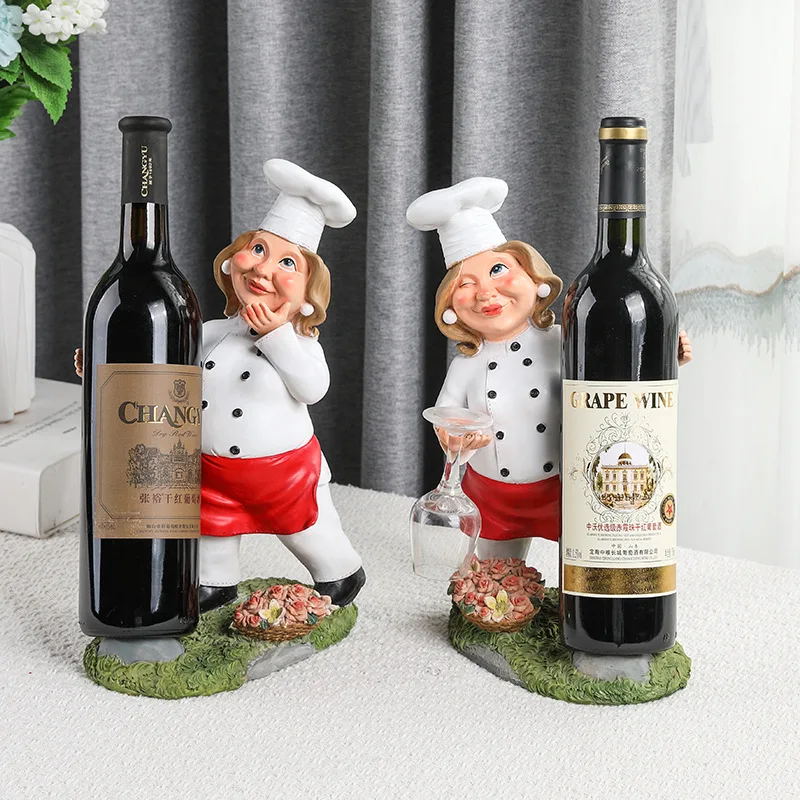 

Creative Female Chef Bottle Holder Ornamental Resin Lady Cook Figurine Wine Stand Restaurant Barware Kitchen Decor Pub Craft