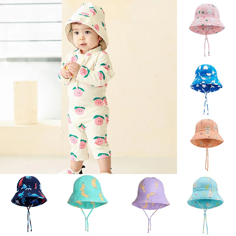 

2023 Summer New Baby Boys And Girls Swimming Hat Round Cap Printed Cute Children Sun Hat Baby Kids Fisherman Hat Beach Hat
