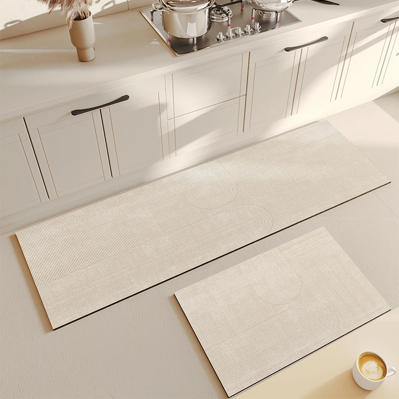 

Kitchen Carpet Pvc Mat Absorbent Diatom Mud Non-slip Rug Waterproof Oil-proof Beige Stripes Floor Mats Alfombra De Cocina 주방 카펫