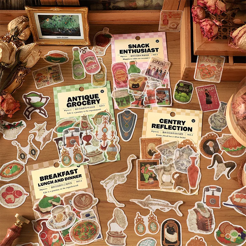 

40pcs/lot Kawaii Scrapbook Sticker Vintage elements Scrapbooking Supplies diary Planner Decorative Craft Stationery Sticker