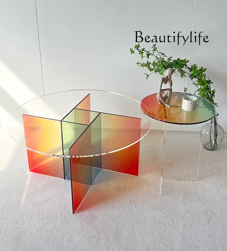 

Acrylic Light Luxury High-Grade Living Room Balcony Small Tea Table Colorful round Designer Coffee Table