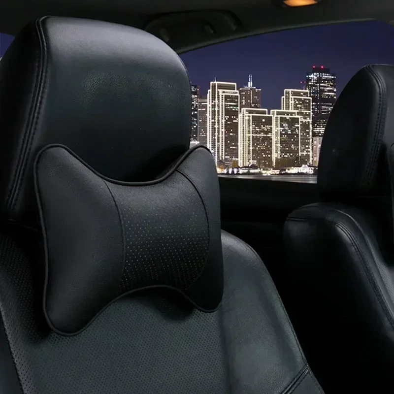 Car Neck Pillow Both Side Pu Leather Car Headrest Pillow Neck Support Cushion For Head Pain Relief 3D Filled Fiber Breathable