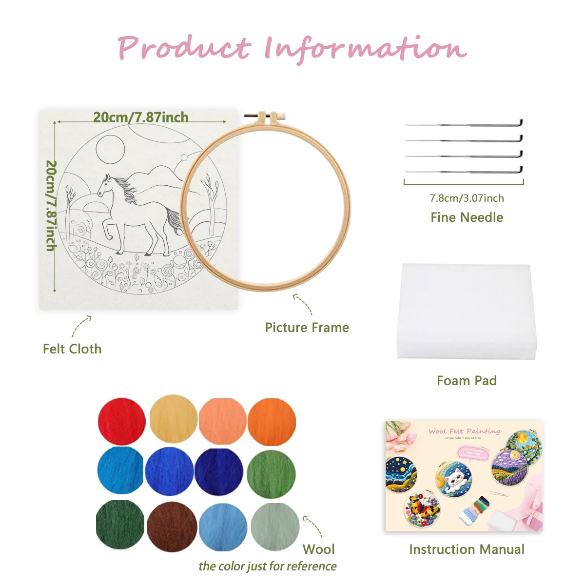 RUOPOTY Horse Pattern Needle Felt Starter Set Wool Felting Painting Diy Wool Embroidery Kit Diy Needle Felt Picture Craft