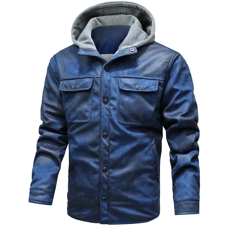 Men Autumn Winter Thick Warm Fleece Leather Jacket Coat Men Winter Outwear Casual Military Bomber Motor Biker Jackets Men