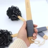 Black Bamboo Bath Loofah Sponge Body Scrubber Long Handle Wooden Bath Brush Mesh Foaming Ball Skin Clean Tool Bathroom Accessory 6