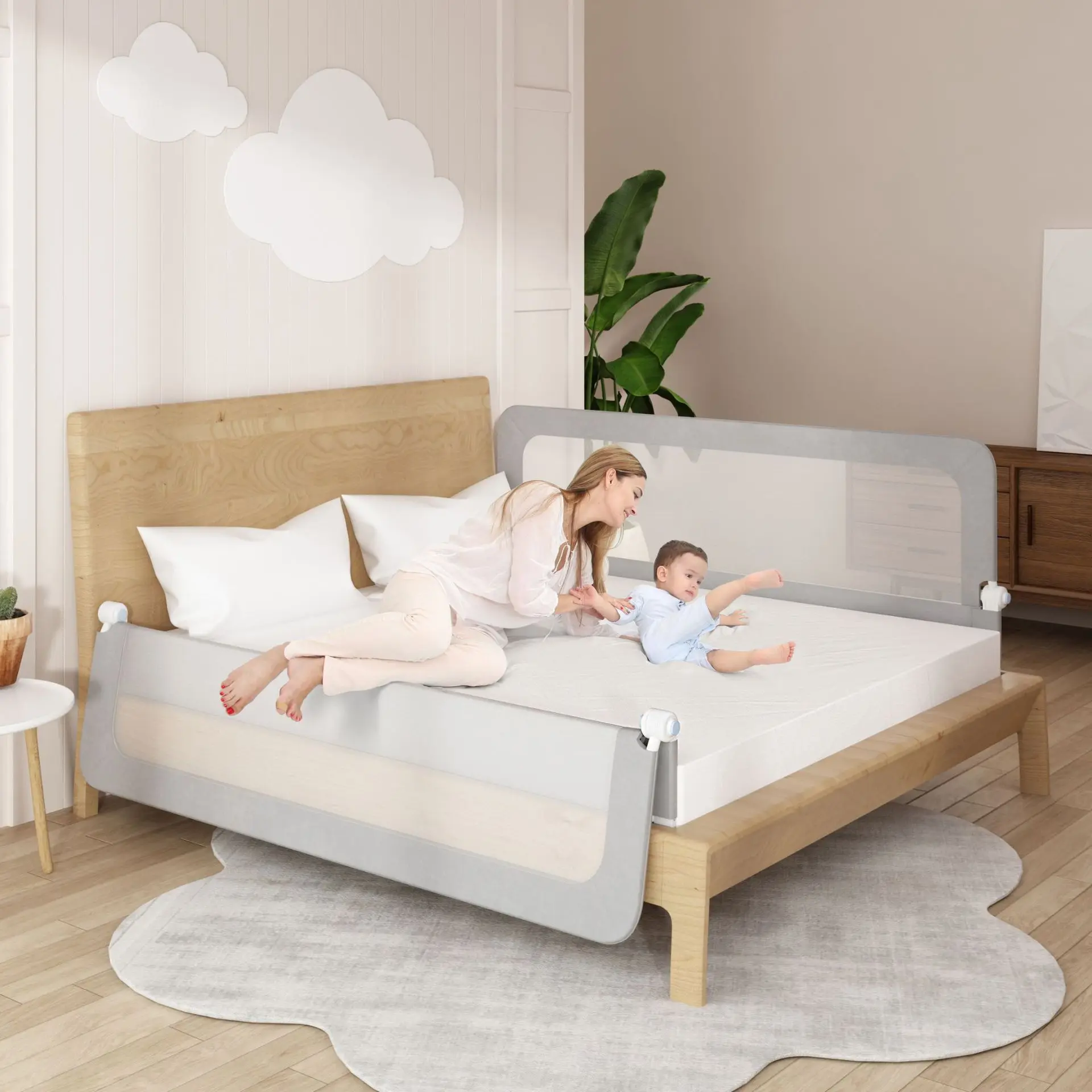 150cm-200cm Crib Baby Bed Guardrails Fence Invisible Newborn Collapsible Guard Rails To Prevent Falling Bed Guardrail (1-side)