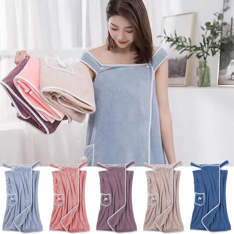 

Women Fast Drying Wearable Bath Towel Coral Fleece Super Soft Water Absorbent Bathing Skirt Bathroom Robe Body Wrap Beach Towel