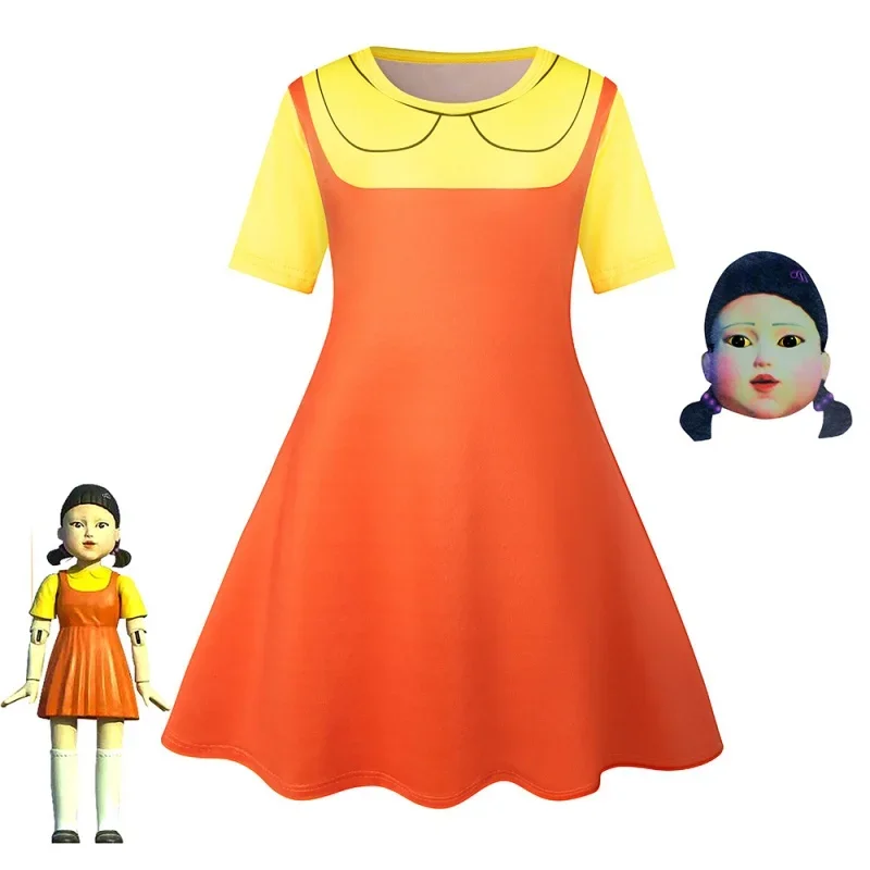 Meisjes Inktvis En Spel Korte Mouw Cosplay Anime Jurk Kid Halloween Kostuum Gele Pop Prinses Jurken Voor Verjaardagsfeestje Fant