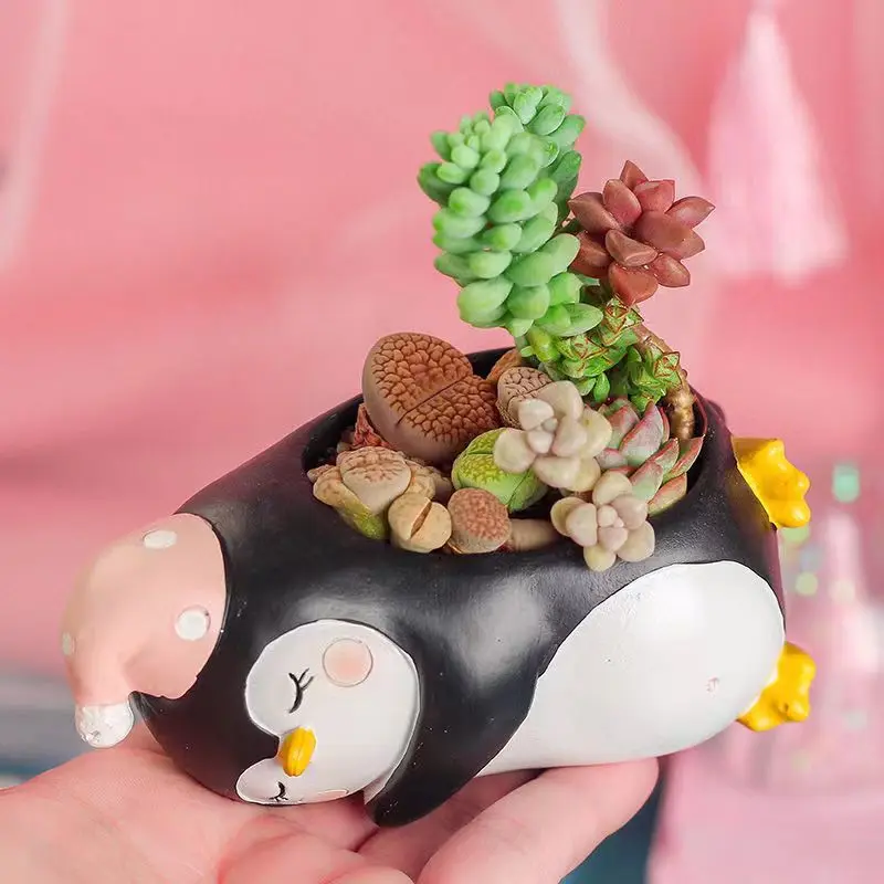 

Sleeping Penguin Resin Flowerpot Animal Bonsai Pot Craft Succulent Plant Elephant Bear Rabbit Planter Pot Home Decor