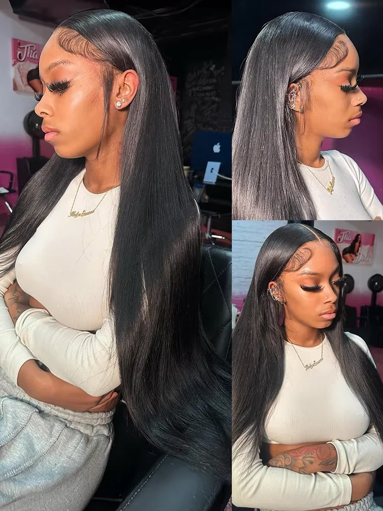 30 Inch 13x4 13X6 Straight Lace Front Wig 200% Density Transparent Frontal Natural Black 100% Human Hair Wig for Women