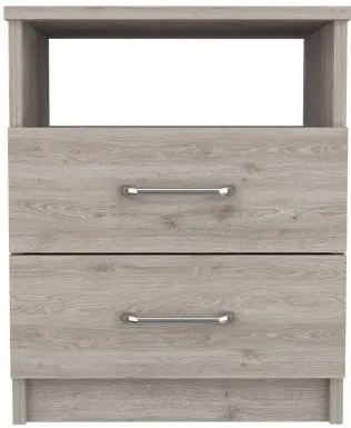 

Napoles Nightstand, Superior Top, Two Drawers, One Shelf -Light Gray