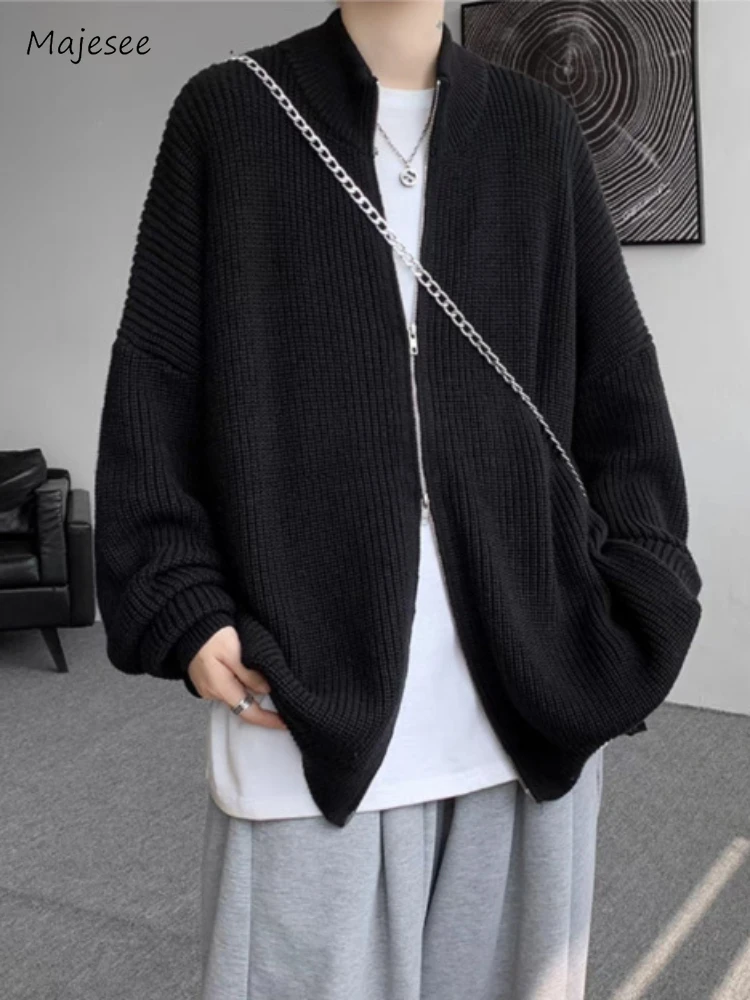 

Knitted Cardigan Men Autumn Loose Comfortable Pure Color Japanese Style Couple Slouchy Advanced Outer Sweaters Streetwear Chic
