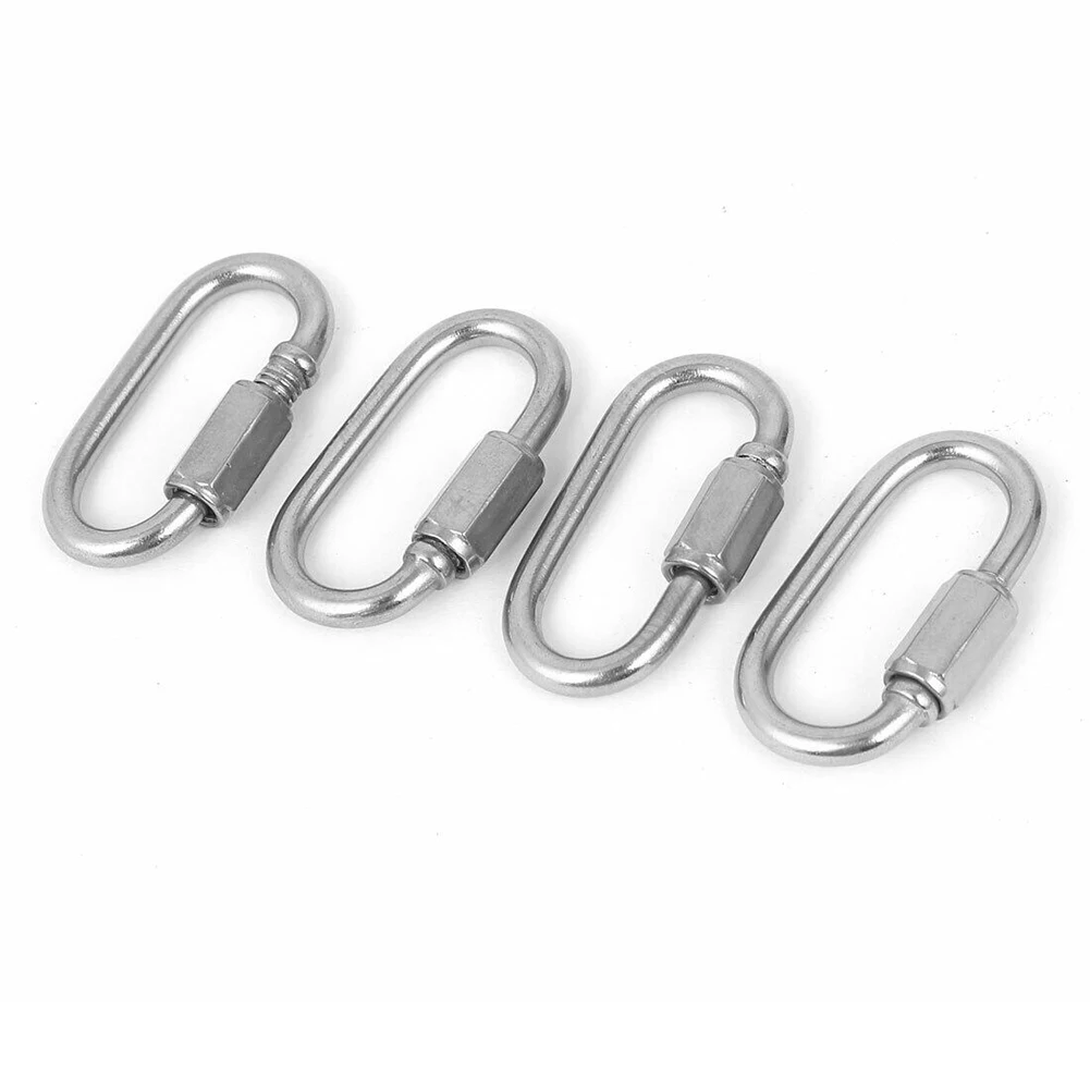 

Carabiner Connector Oval Screwlock Quick Silver 304 Stainless Steel 4pcs Link Lock For Backpack Car Accessories