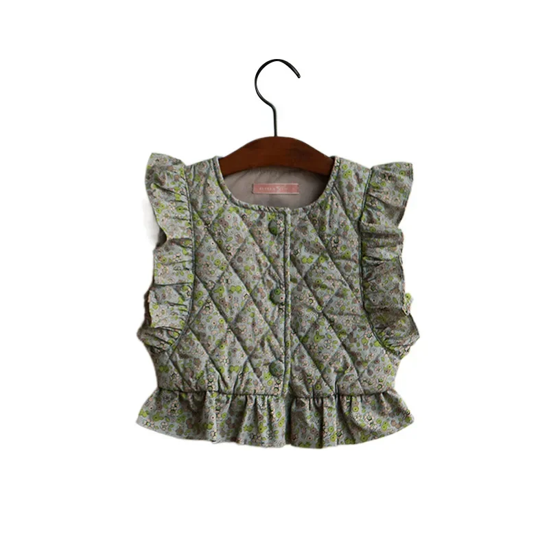 Children Vest Autumn New Korean Children's and Girls' Fragmented Flower Lingge Short Vest boys vest
