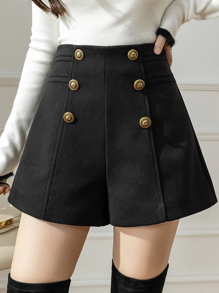 

QOERLIN Loose Casual Shorts Women 2024 New High Waist Suit Shorts Woolen Shorts Double-Breasted A-Line Wide Leg Shorts Korean