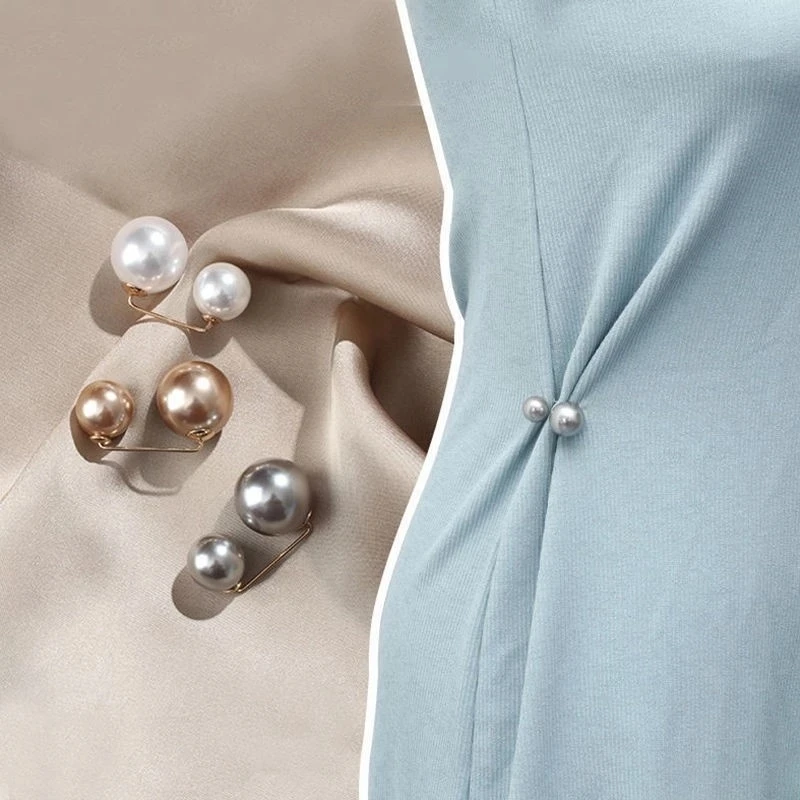Fashion Brooches Double Pearl Pin Brooch For Women Clothing Dress Fixed Safety Pin Woman Brooch Accessories Pants Decoration Pearl Jewelry Clip