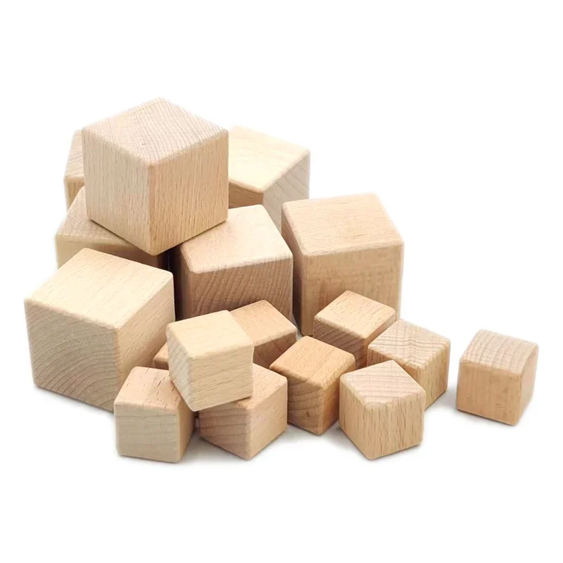 Houten blokken om te knutselen, onafgewerkte houten blokjes, 3 cm natuurlijke houten blokken, 30 stuks, houten vierkante blokken, houten kubussen voor kunst en knutselprojecten