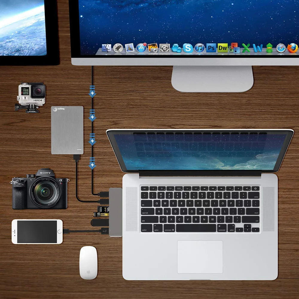 USB C Hub 6 In 1 Docking Station Adapter For MacBook Pro Air 2016 2017 2018 2019 2020 2022 13 15 Inch_voghion.com